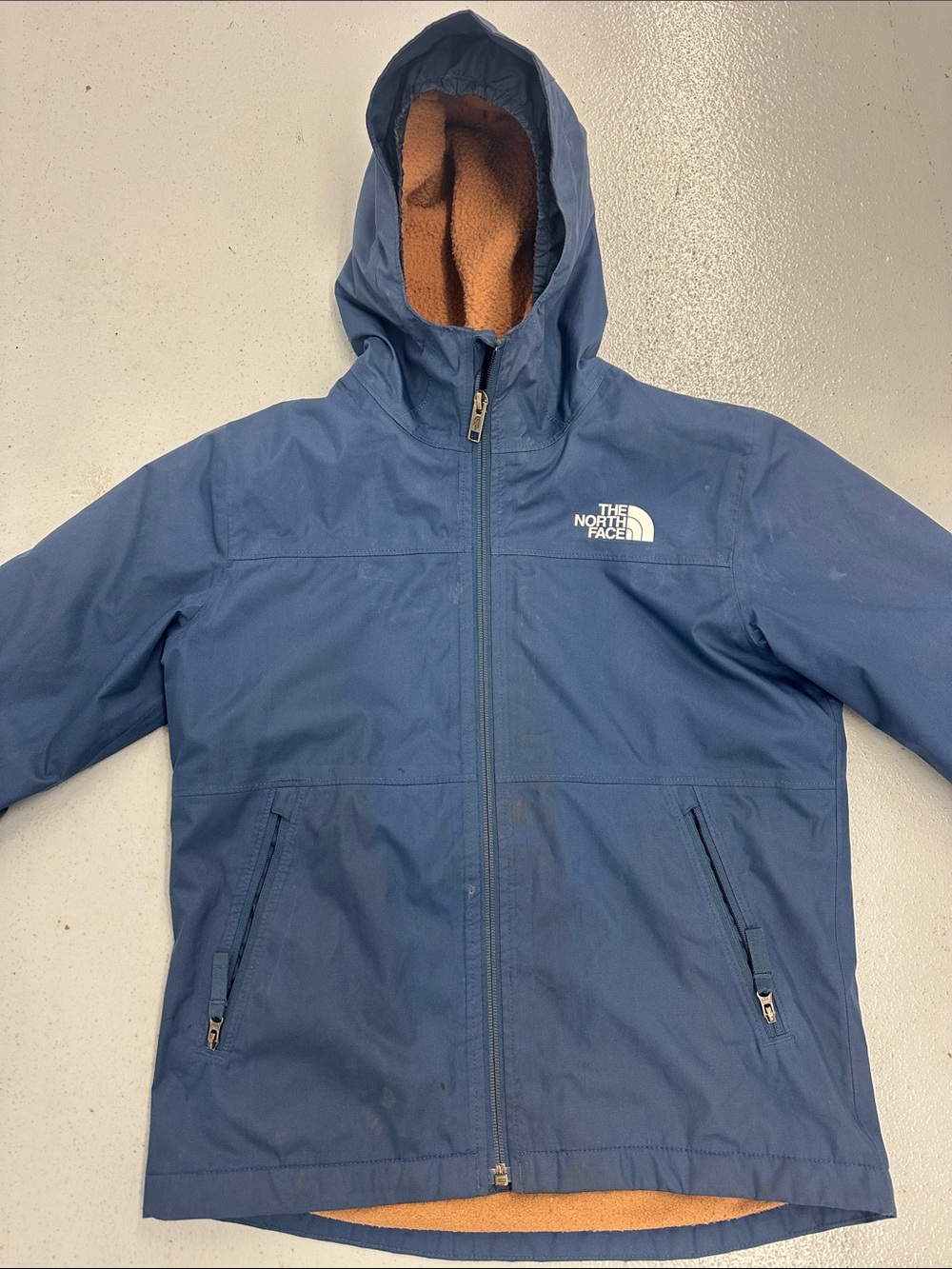 The North Face Blue Hooded Jacket with Tan Lining